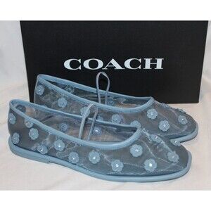 COACH WOMEN'S EMILIA MARY JANE MESH TEA ROSE BALLET FLATS BLUE SZ 7.5 NIB